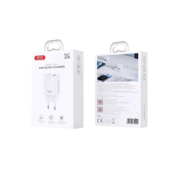 Kucni punjac XO L130 ulaz USB-A + USB-C PD 30W/QC 18W white + type-C cable